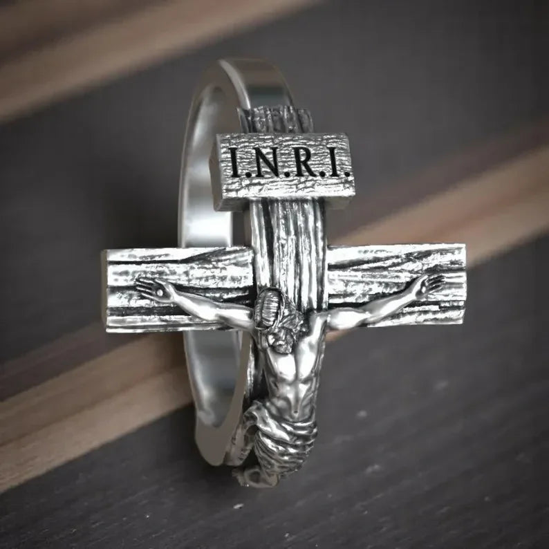 Crucifixion of Jesus S925K Silver Cross Ring