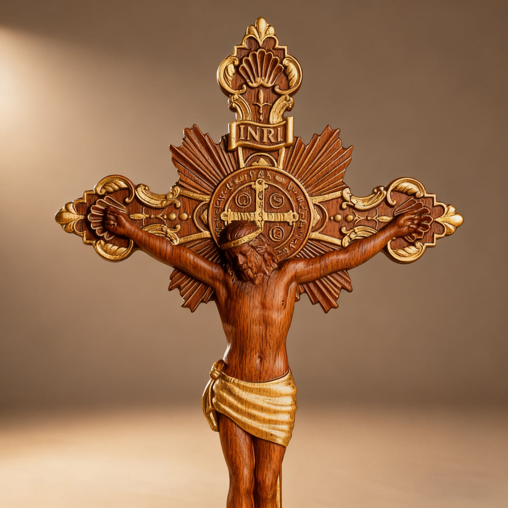 St. Benedict Exorcism Cross wood carved - Bless you and your family