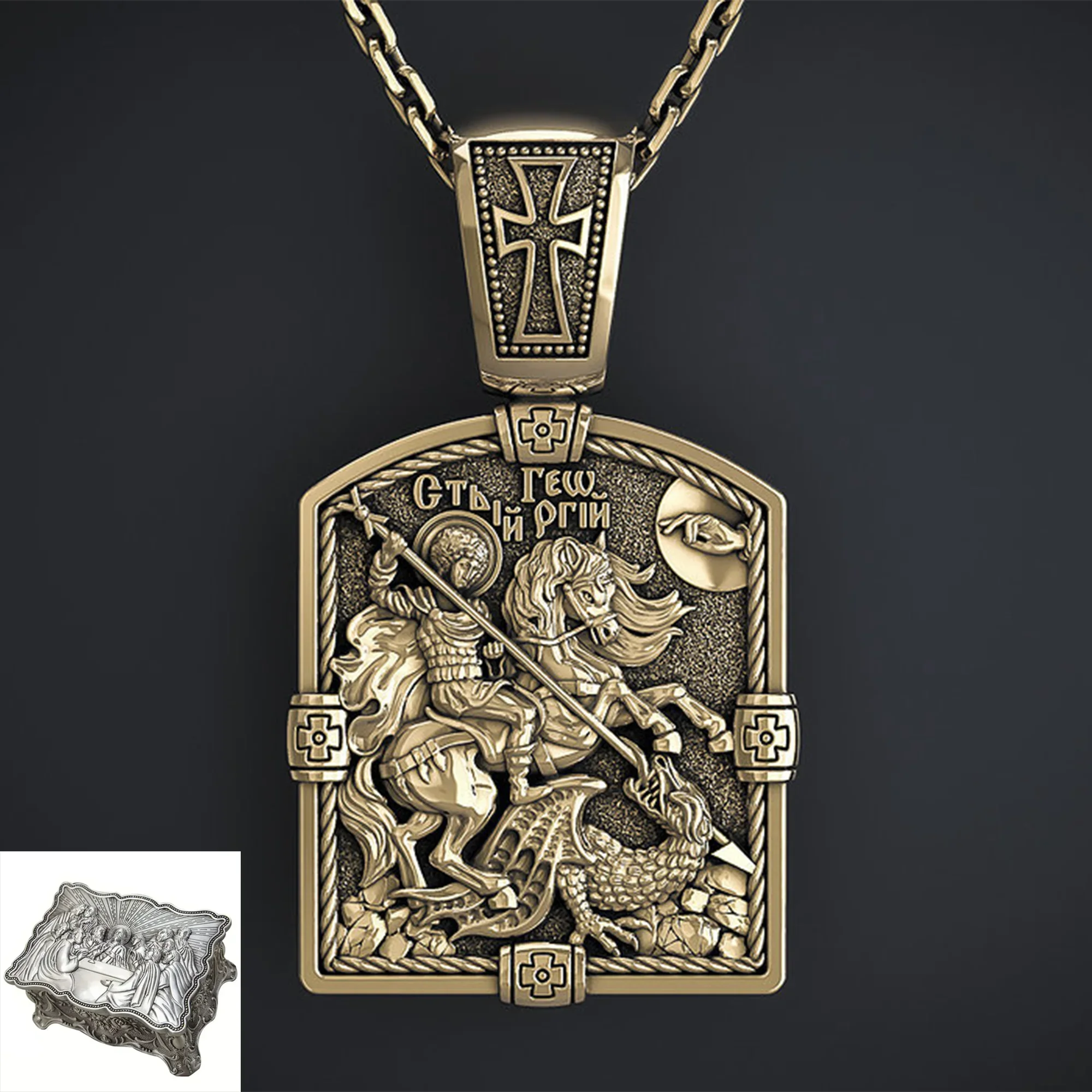 S925K Silver St. George Defeats the Dragon Protection Necklace