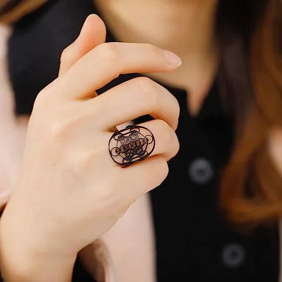 Metatron's Cube Ring Archangel Protection Women Ring Stainless Steel Jewelry