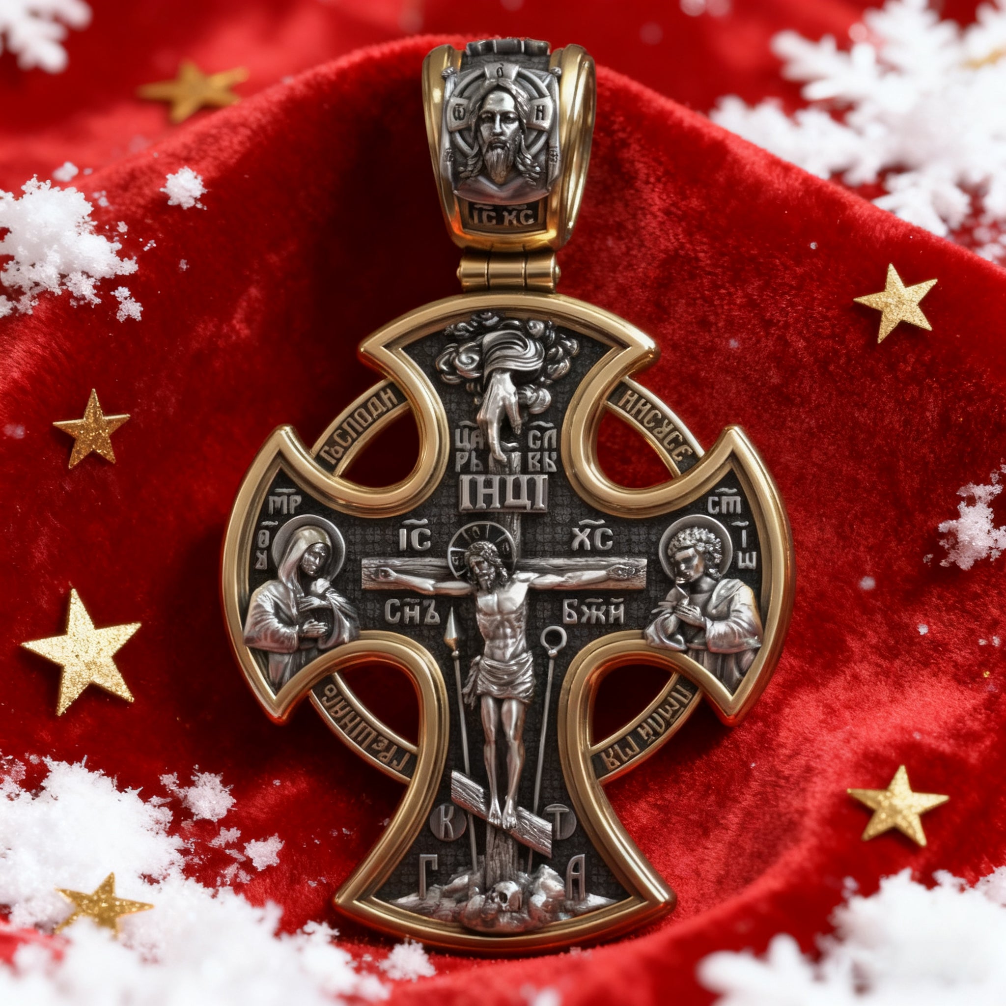 Double-sided S925k silver pendant depicting the Passion of Christ and St. George slaying the dragon.