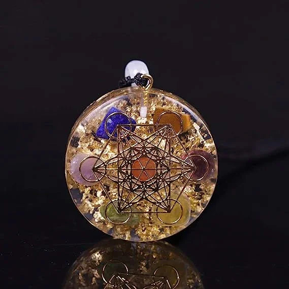Natural Gemstone Charm Fashion Necklace Engrave Flower Of Life Multidimensional Metatron's Cube Pendant Reiki Heal Crystal Jewelry