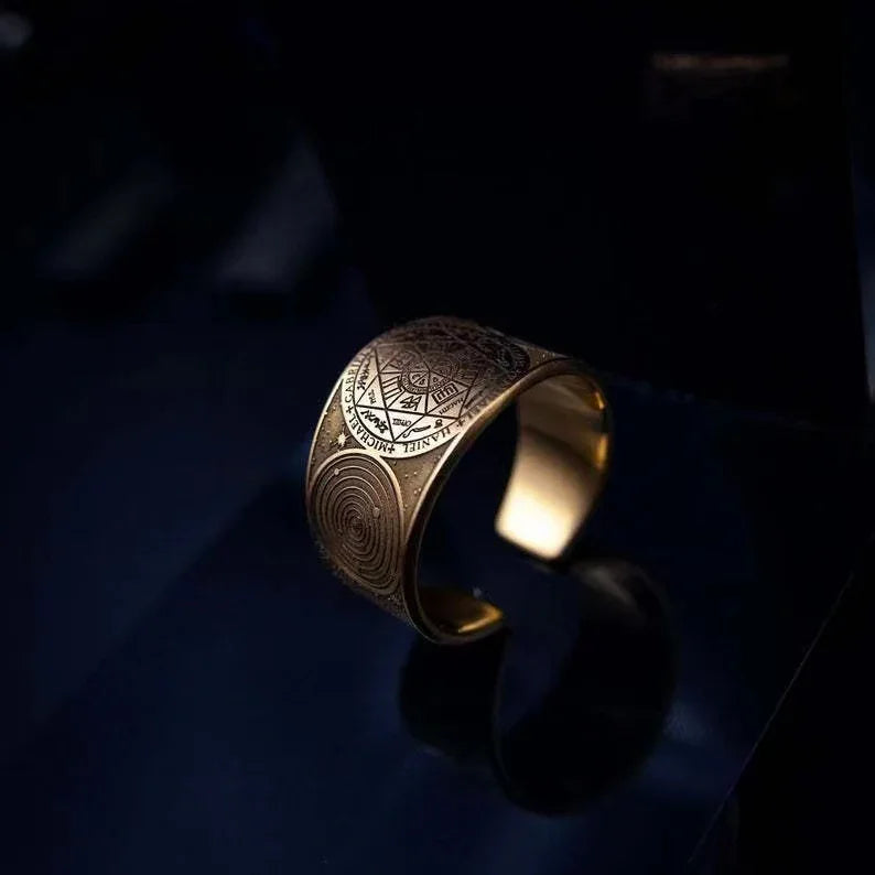 Vintage brass seven archangels symbol ring - amulet against evil eye, curse, spell