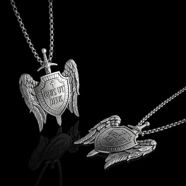 St Michael's Archangel Shield Necklace,The Patron Saint of Paratrooper Police Military Paramedic Fireman