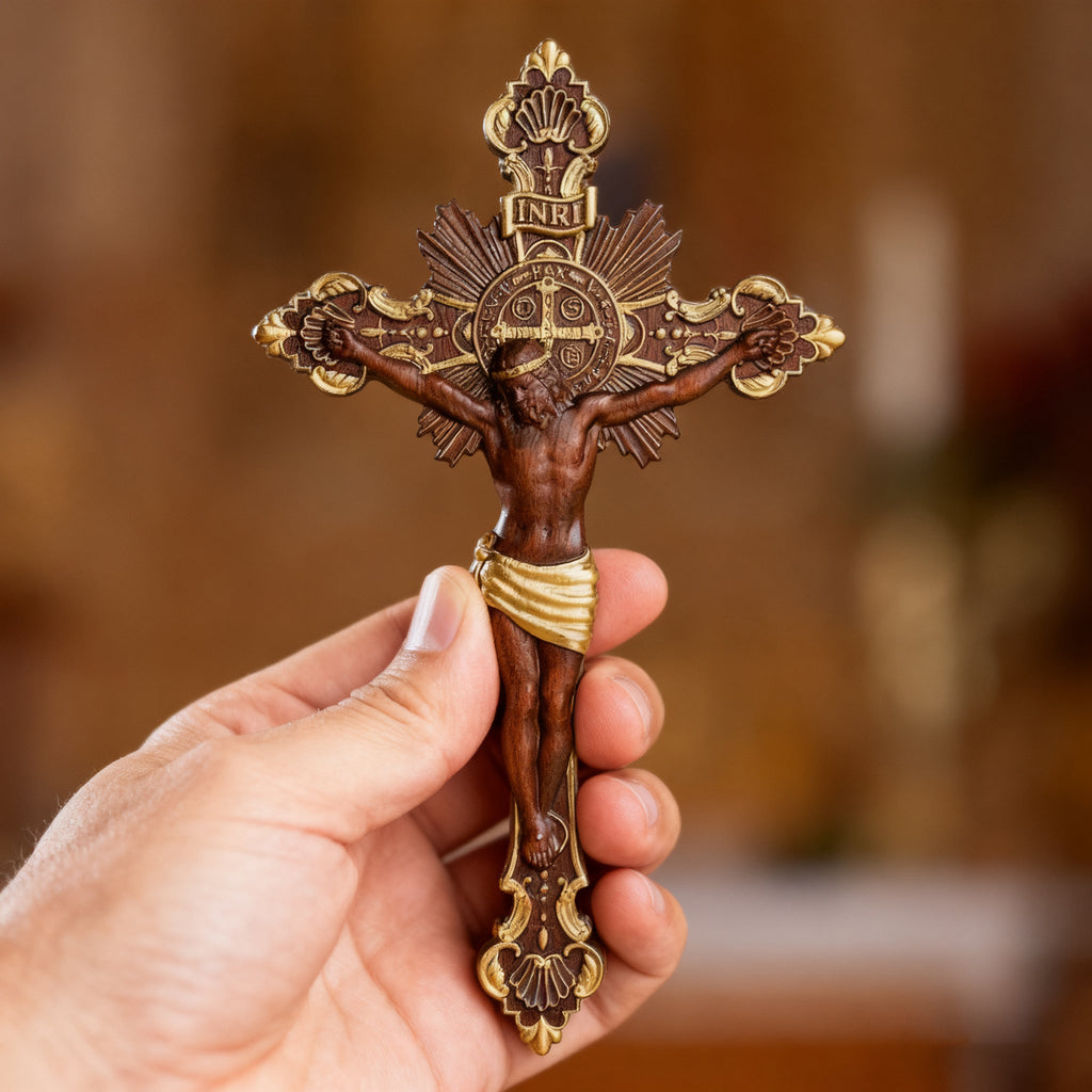 St. Benedict Exorcism Cross wood carved - Bless you and your family