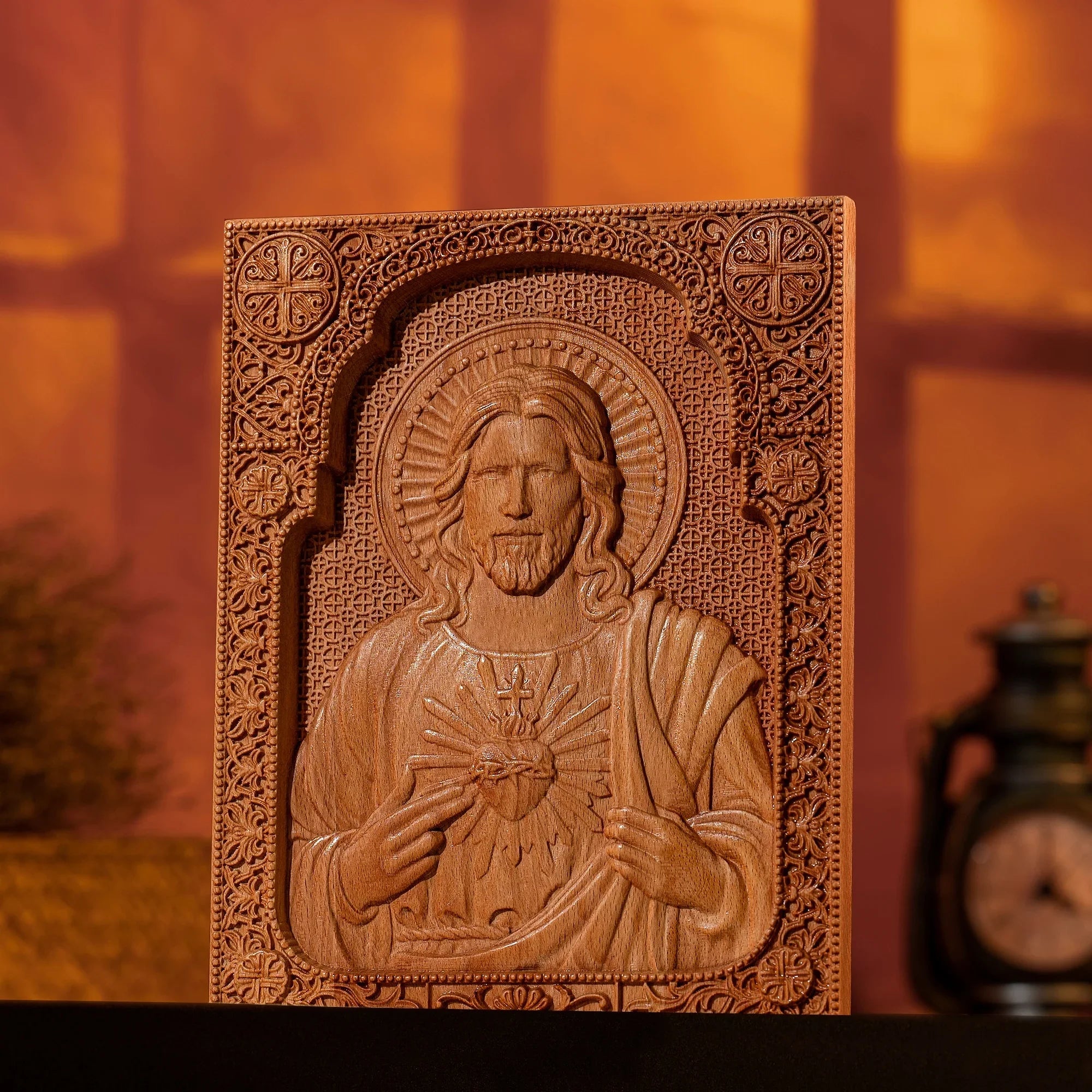Our Lord Jesus Sacred Heart Wood Carving - Christian Catholic Personalized Carving Gift