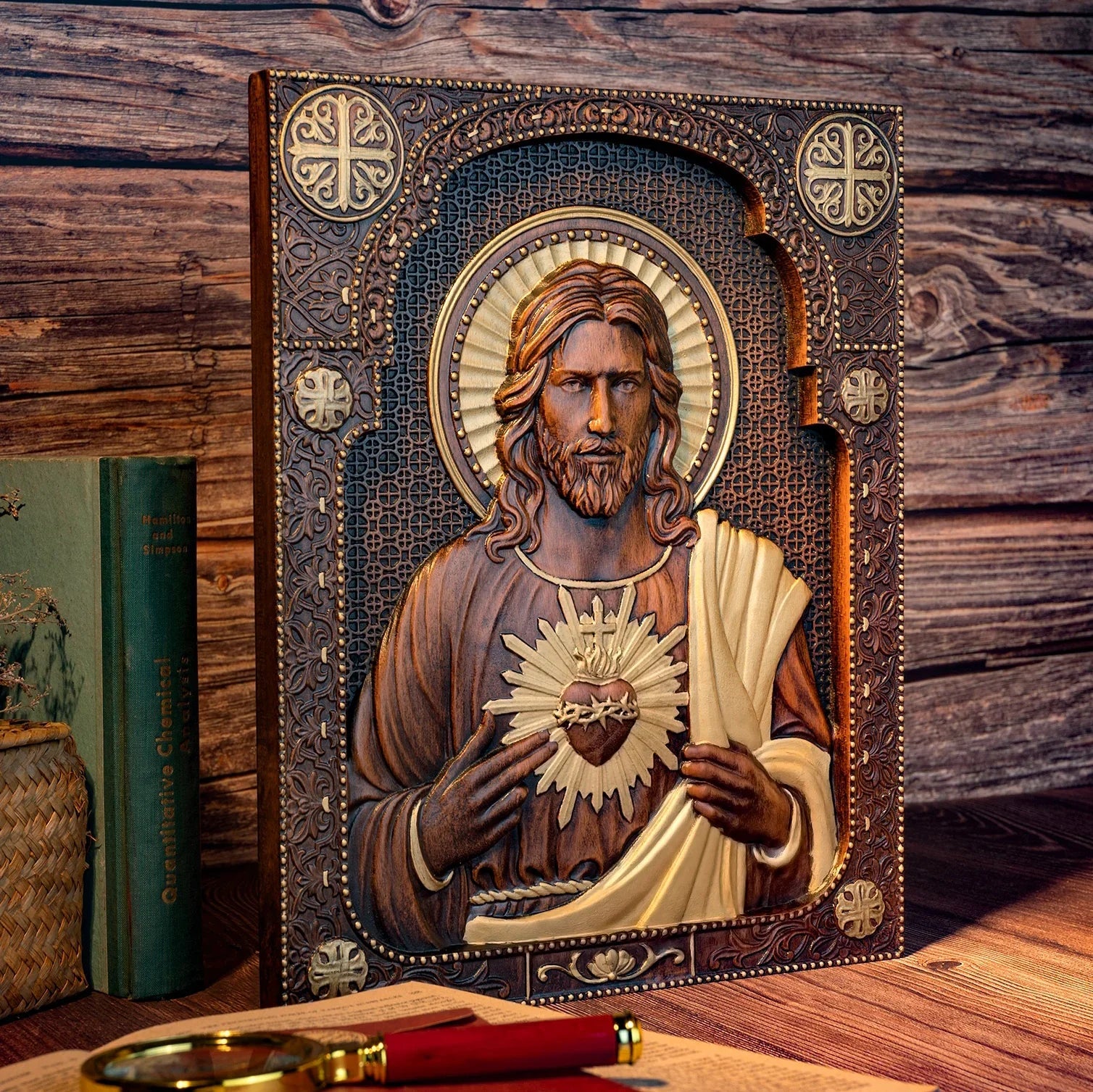 Our Lord Jesus Sacred Heart Wood Carving - Christian Catholic Personalized Carving Gift