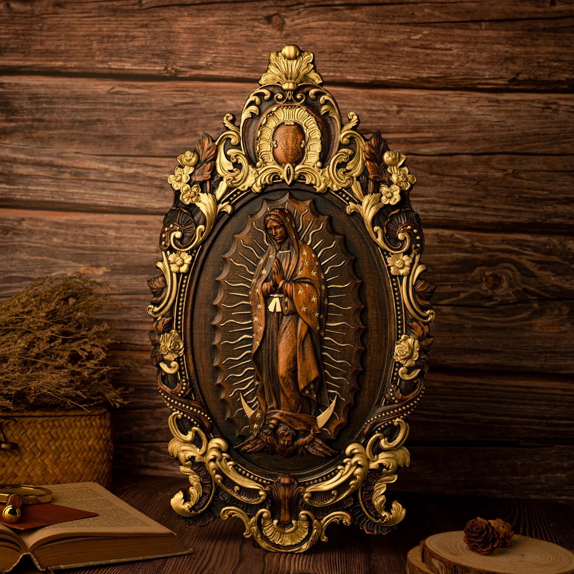 A Handcrafted Sanctuary: Our Lady of Guadalupe Wood Carving