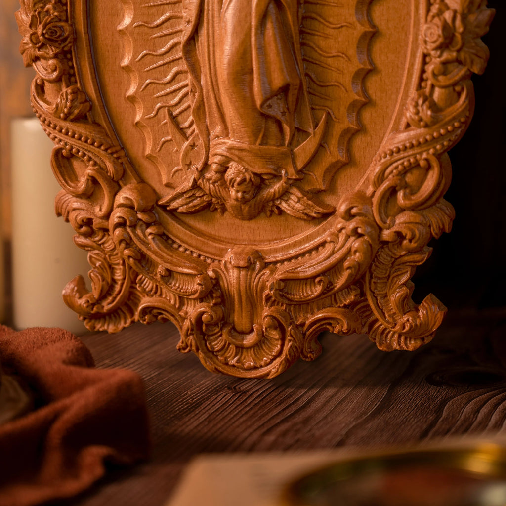 A Handcrafted Sanctuary: Our Lady of Guadalupe Wood Carving