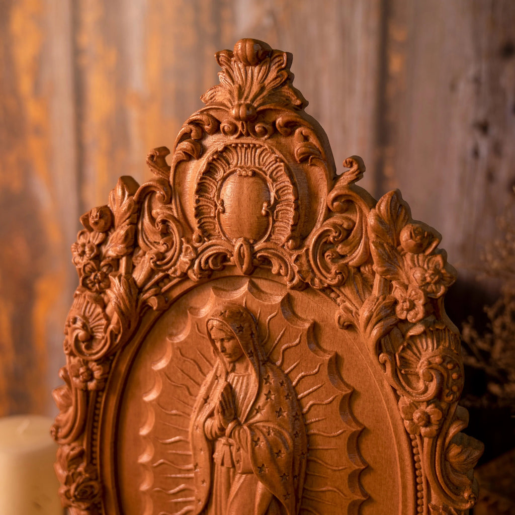 A Handcrafted Sanctuary: Our Lady of Guadalupe Wood Carving