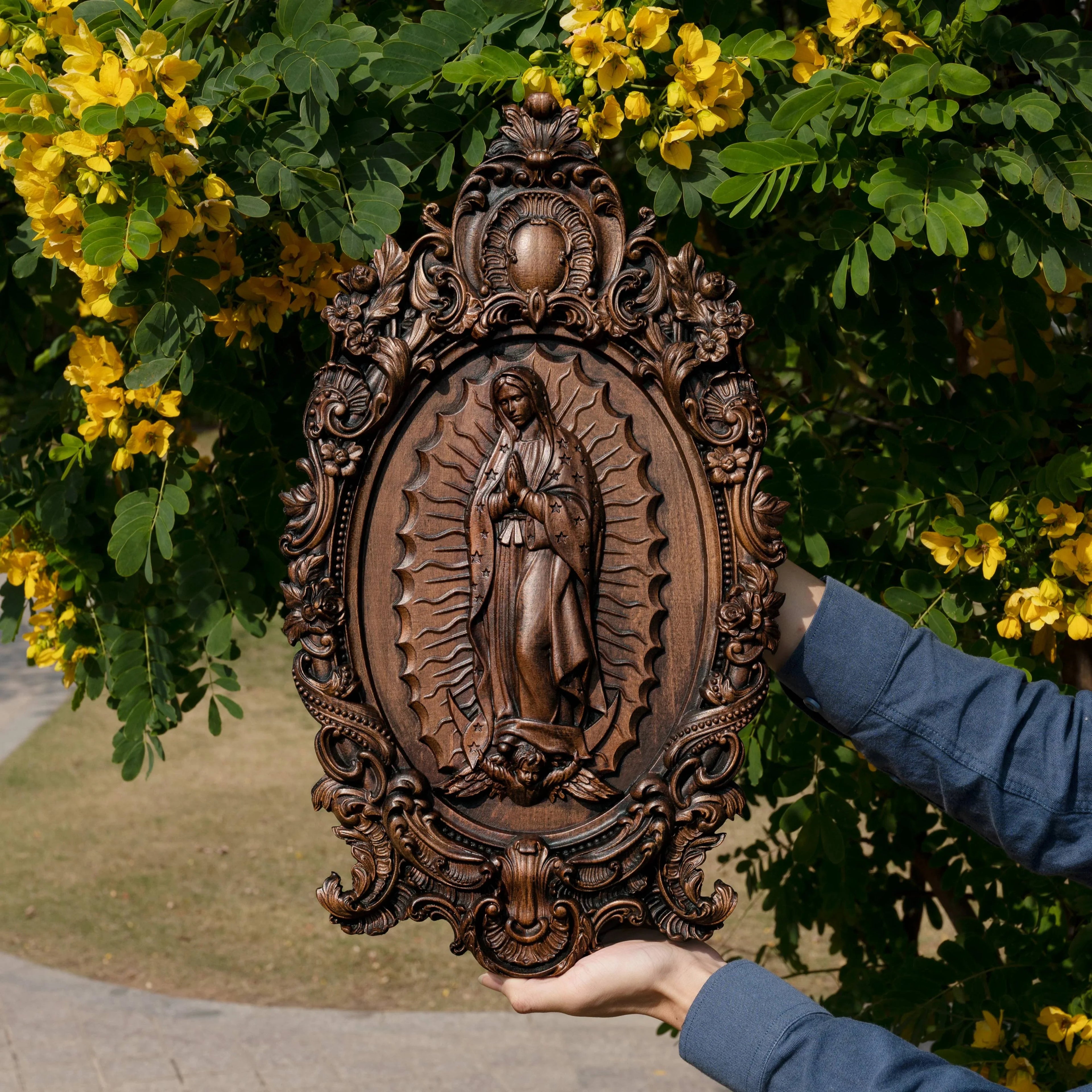 A Handcrafted Sanctuary: Our Lady of Guadalupe Wood Carving