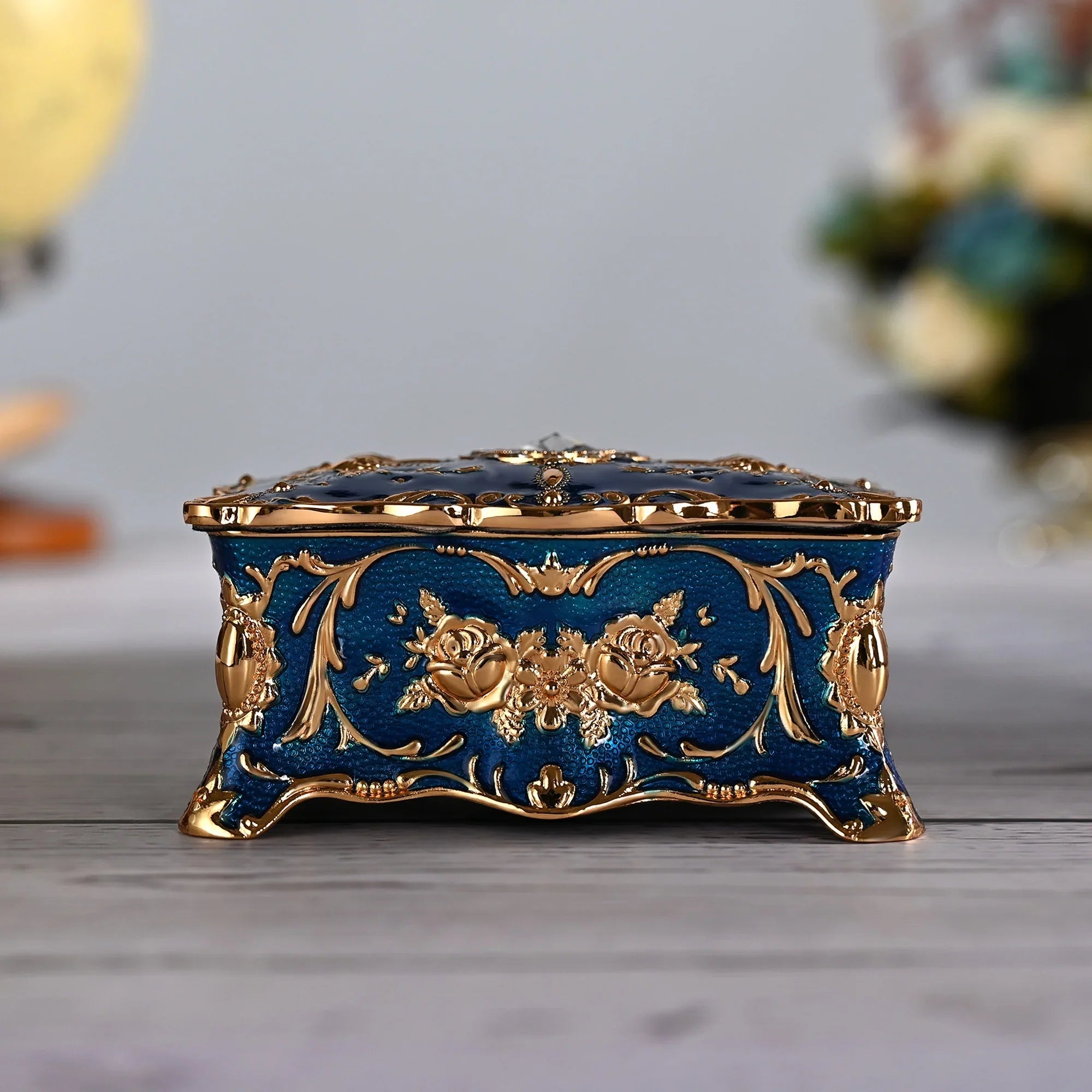 European vintage rose pattern zinc alloy jewelry box desktop ornament