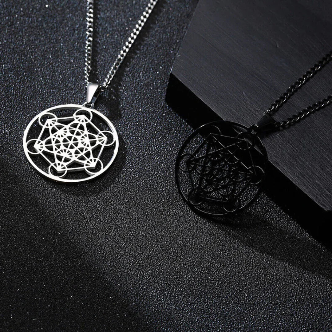 Stainless Steel Metatron's Cube Necklace Pendant Sacred Geometry Amulet Jewelry