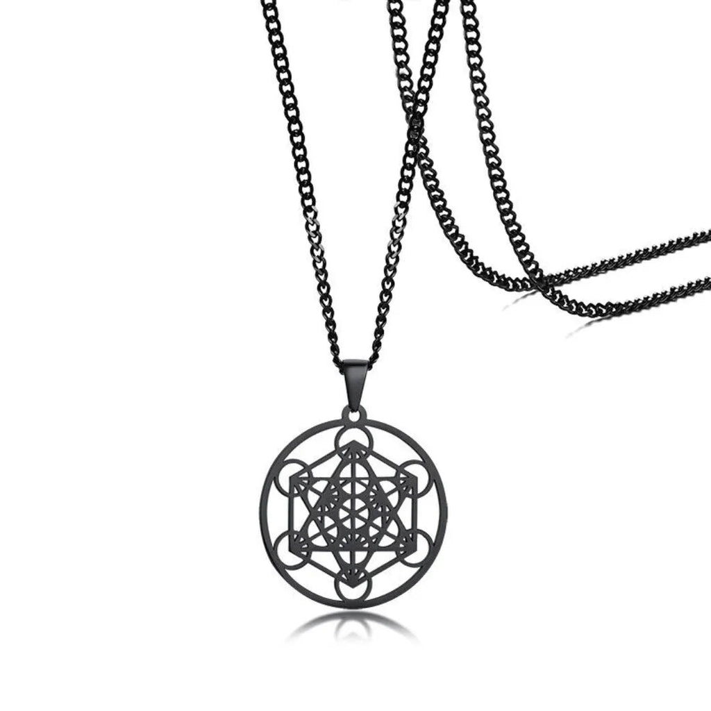 Stainless Steel Metatron's Cube Necklace Pendant Sacred Geometry Amulet Jewelry