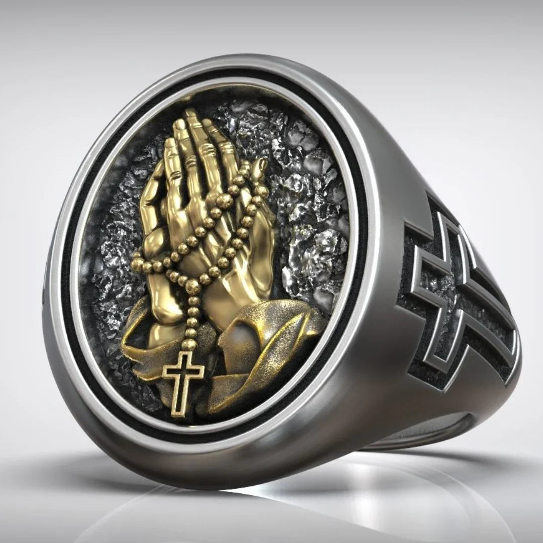 925K Sterling Silver Praying Hands Ring - Christian Symbol of Faith and Devotion