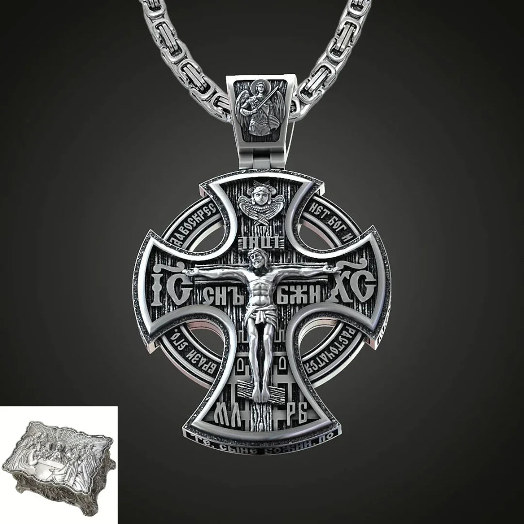 Double Sided 925 Sterling Silver Religious Pendant - Crucifixion of Christ & St. Michael Medal - Choose from 5 Chain Styles - Free Polishing Cloth