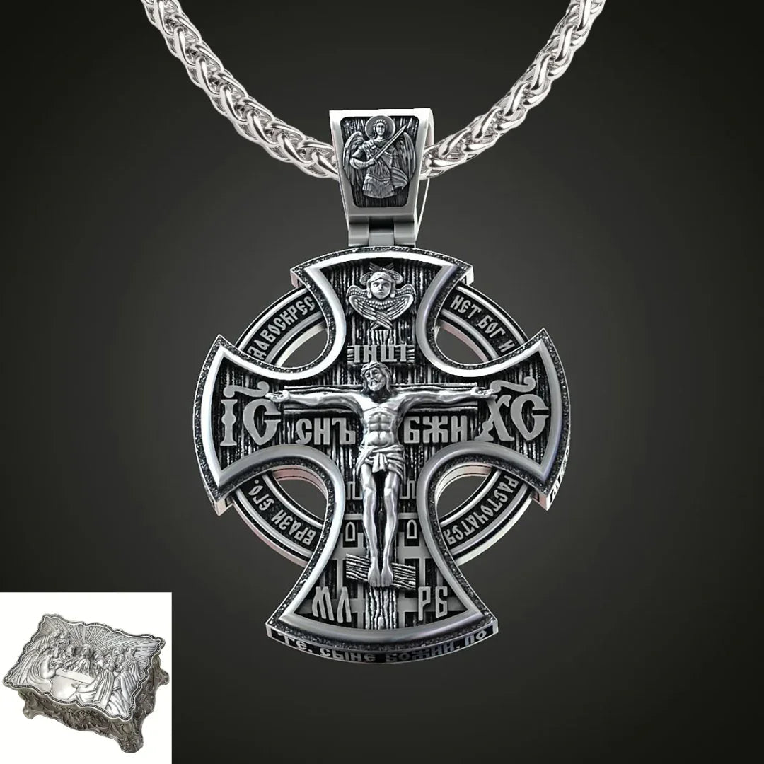 Double Sided 925 Sterling Silver Religious Pendant - Crucifixion of Christ & St. Michael Medal - Choose from 5 Chain Styles - Free Polishing Cloth