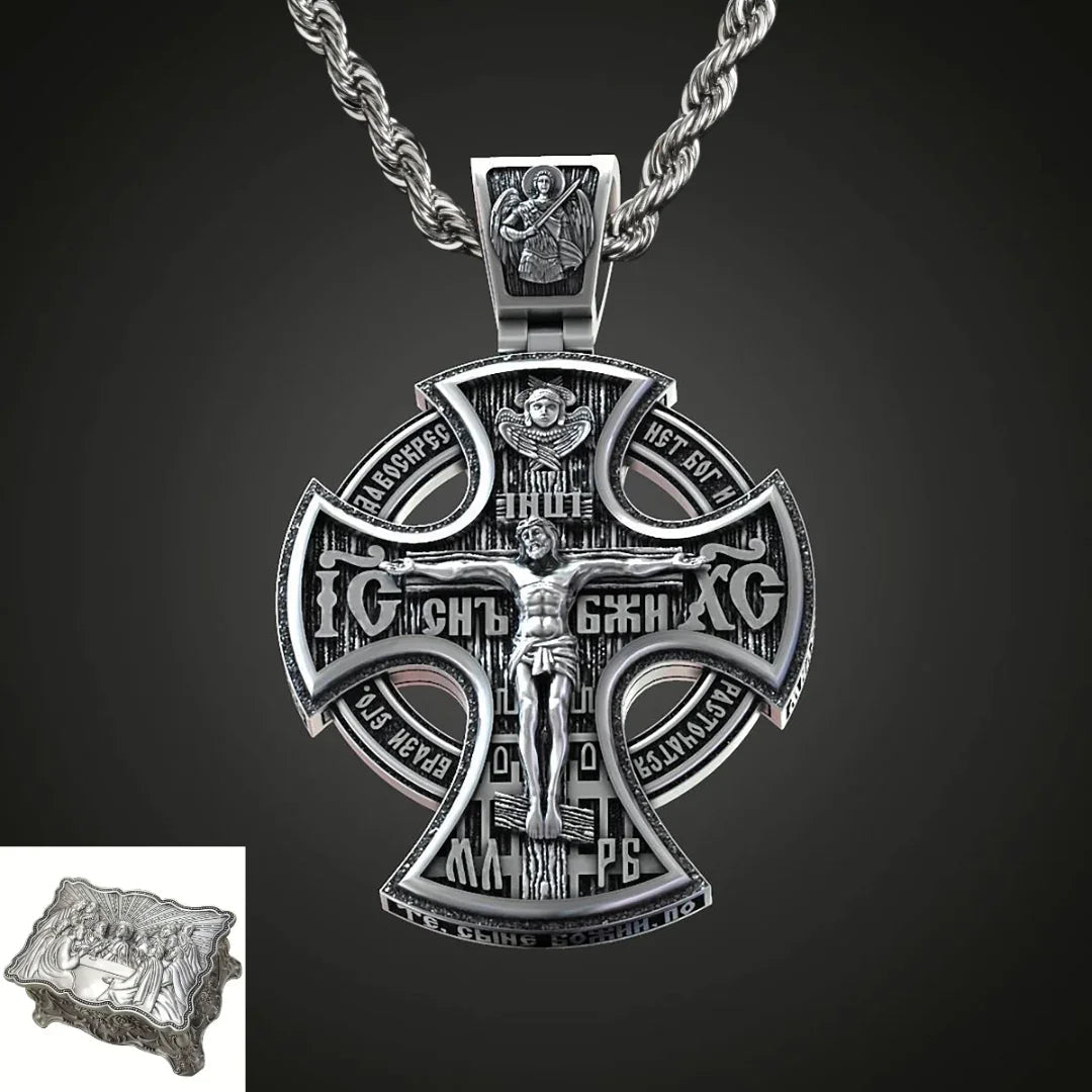 Double Sided 925 Sterling Silver Religious Pendant - Crucifixion of Christ & St. Michael Medal - Choose from 5 Chain Styles - Free Polishing Cloth