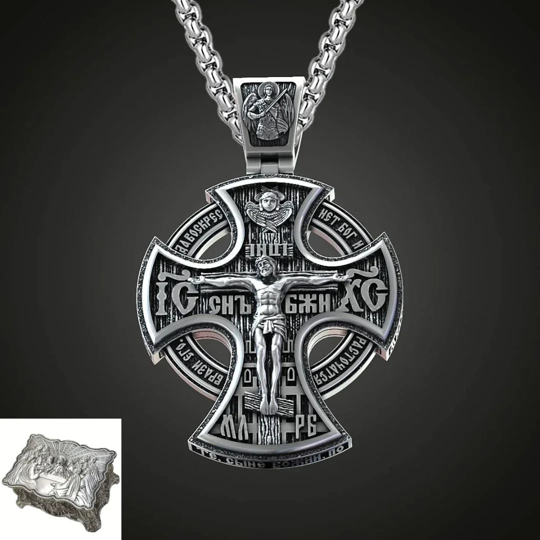 Double Sided 925 Sterling Silver Religious Pendant - Crucifixion of Christ & St. Michael Medal - Choose from 5 Chain Styles - Free Polishing Cloth