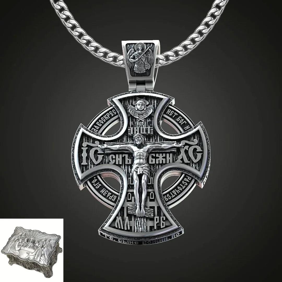 Double Sided 925 Sterling Silver Religious Pendant - Crucifixion of Christ & St. Michael Medal - Choose from 5 Chain Styles - Free Polishing Cloth