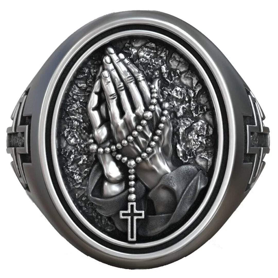 925K Sterling Silver Praying Hands Ring - Christian Symbol of Faith and Devotion
