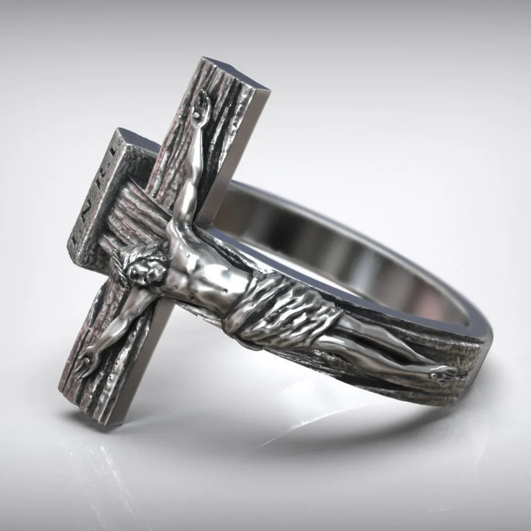 Crucifixion of Jesus S925K Silver Cross Ring