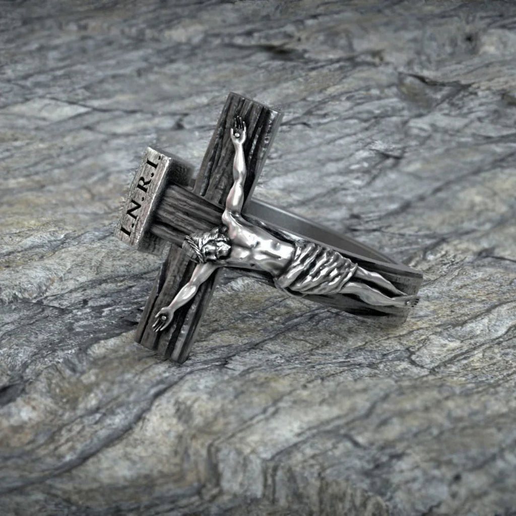 Crucifixion of Jesus S925K Silver Cross Ring