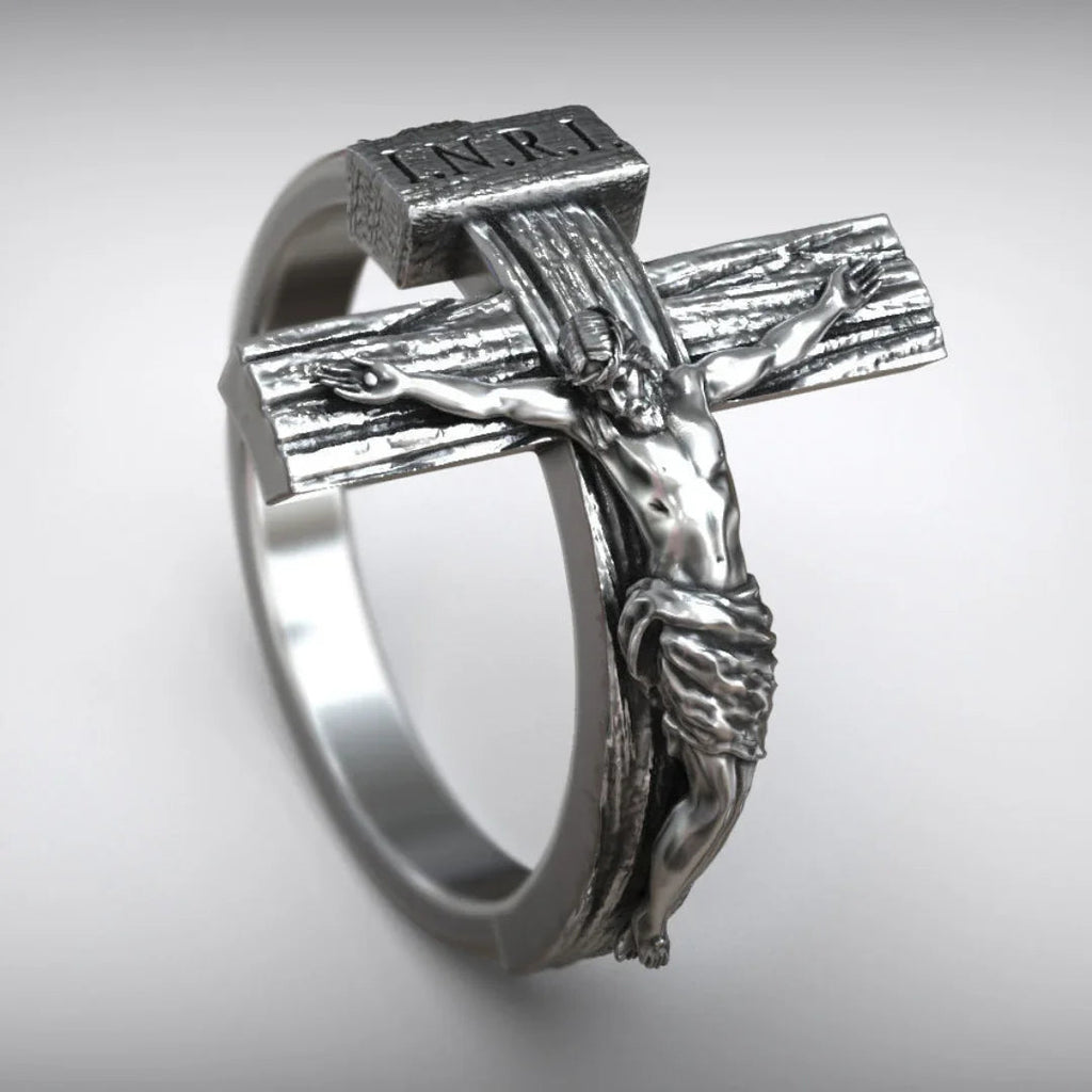 Crucifixion of Jesus S925K Silver Cross Ring