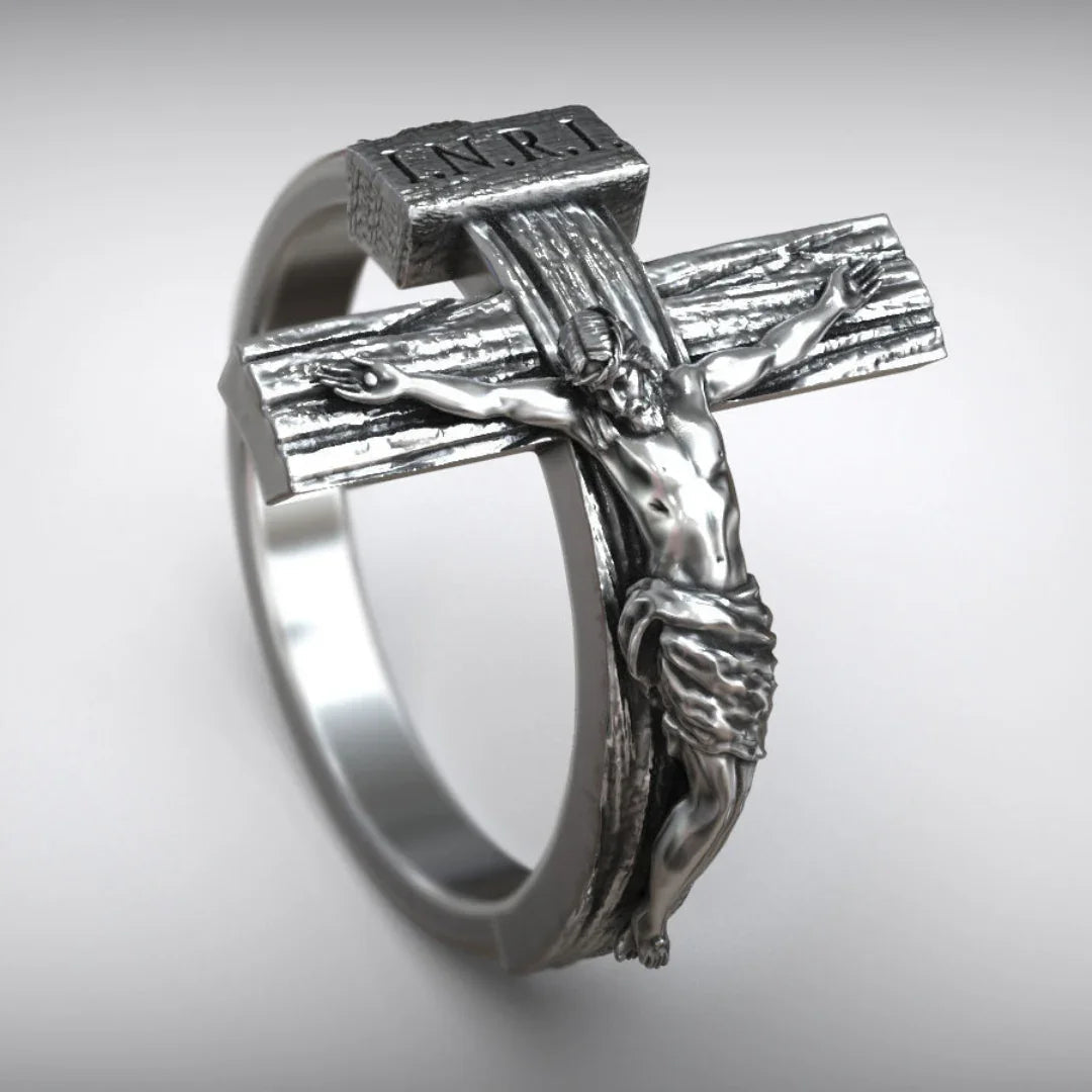 Crucifixion of Jesus S925K Silver Cross Ring