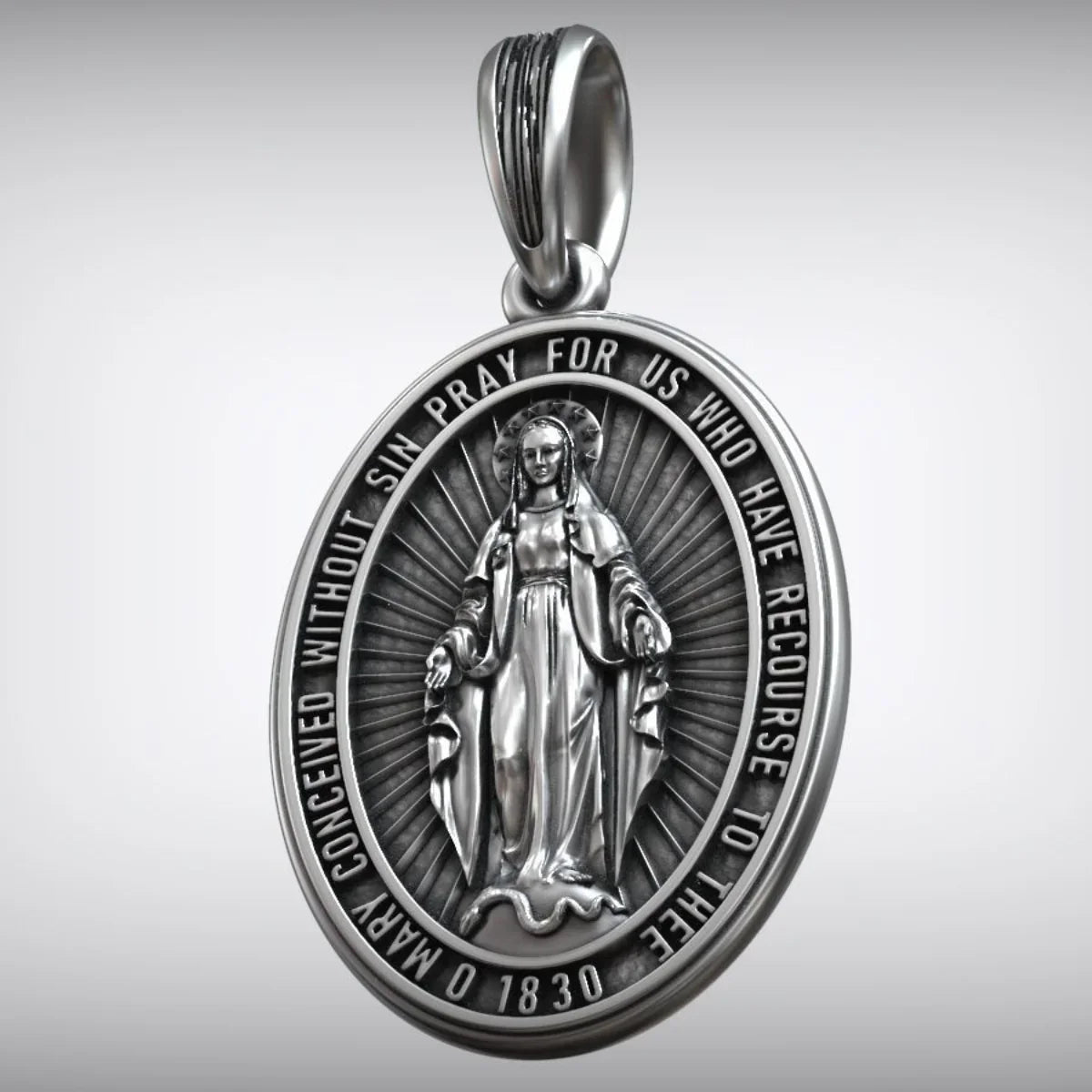 S925K Silver Miracle Medal English Version Inscription Necklace