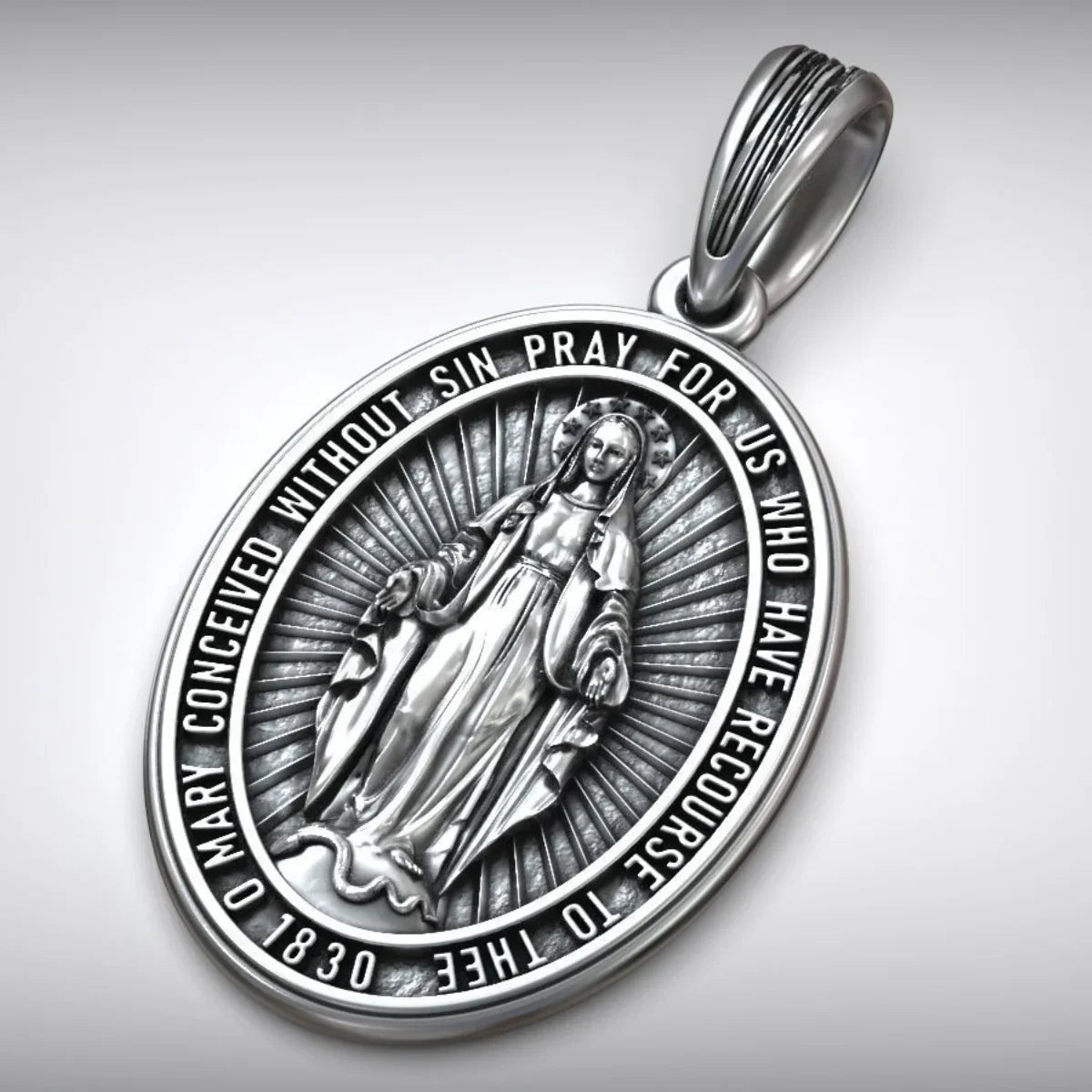 S925K Silver Miracle Medal English Version Inscription Necklace