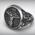 S925K Silver Jesus Crucifixion St. Benedict Medal Ring