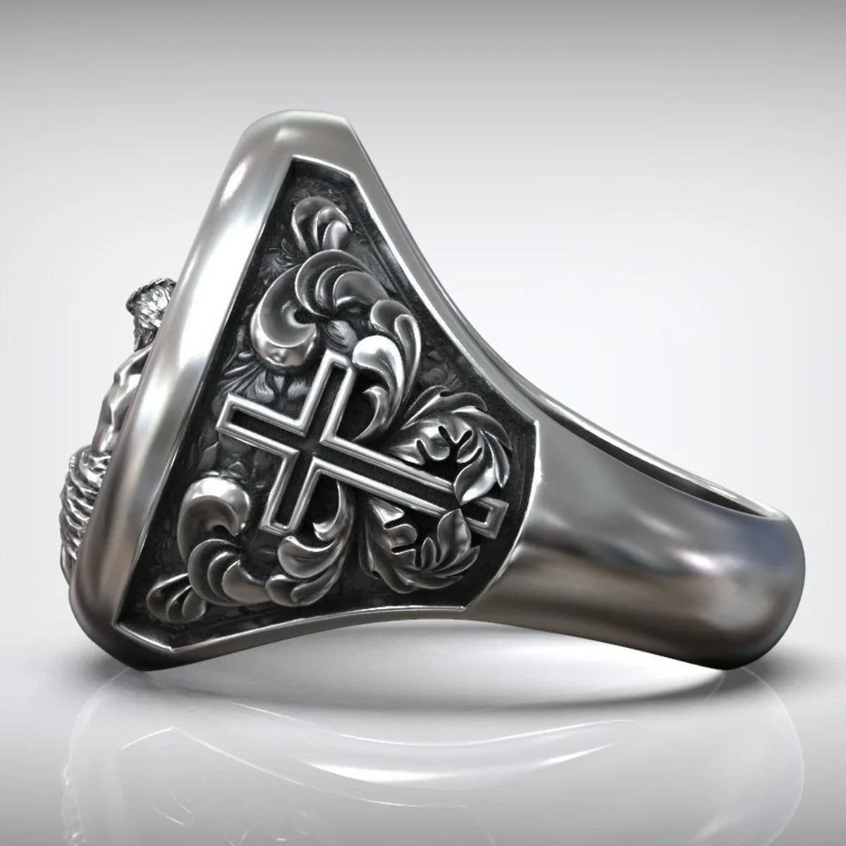 S925K Silver Jesus Crucifixion St. Benedict Medal Ring
