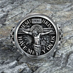 S925K Silver Jesus Crucifixion St. Benedict Medal Ring