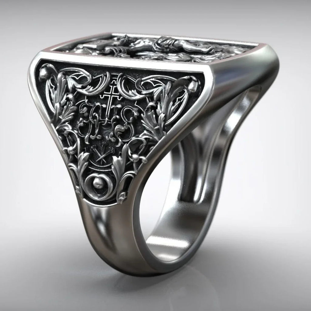 S925K Silver Handcrafted Jesus Crucifixion Scene Ring