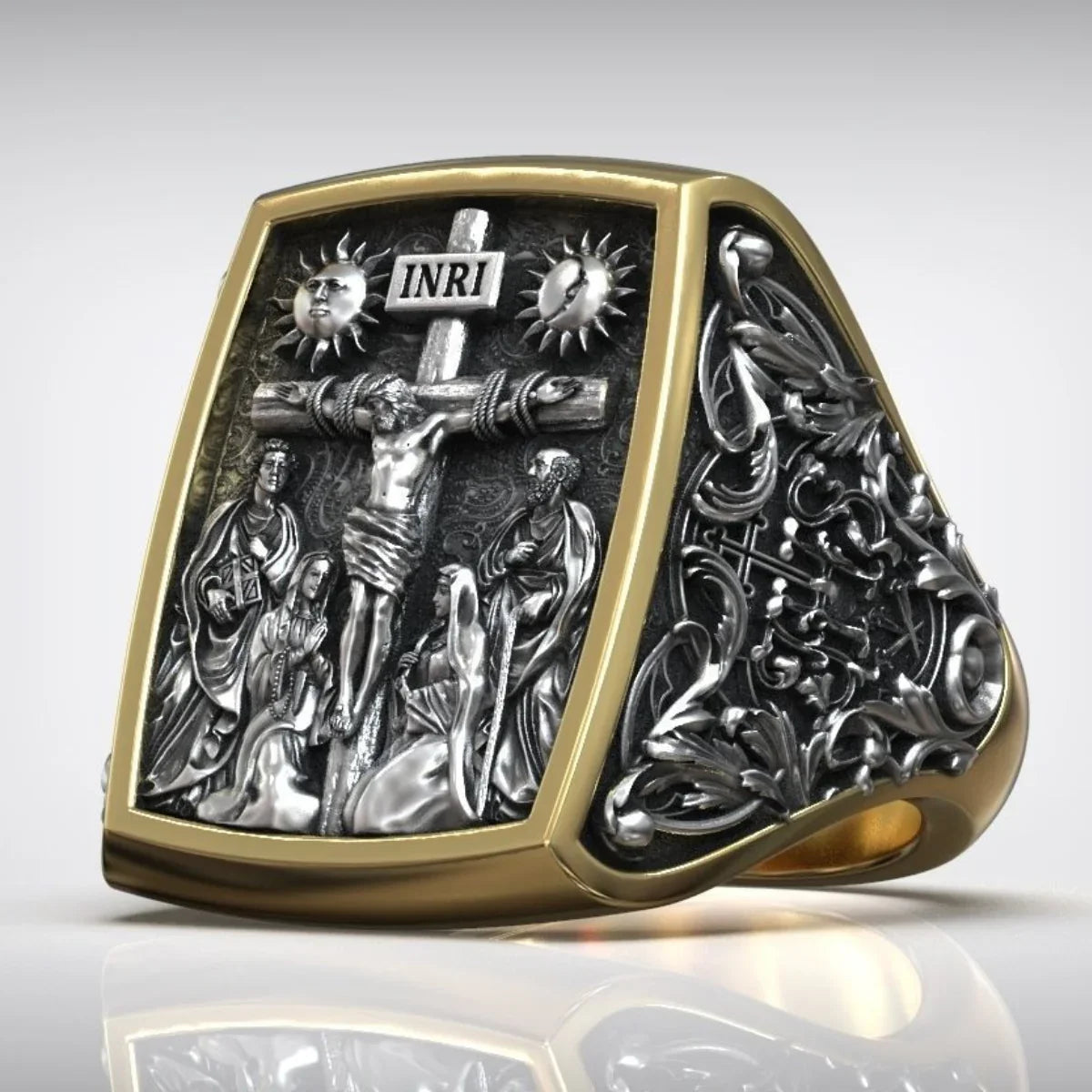 S925K Silver Handcrafted Jesus Crucifixion Scene Ring