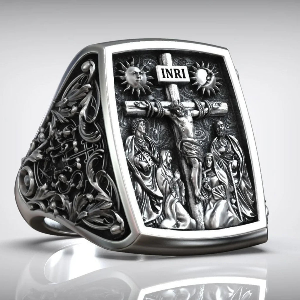 S925K Silver Handcrafted Jesus Crucifixion Scene Ring