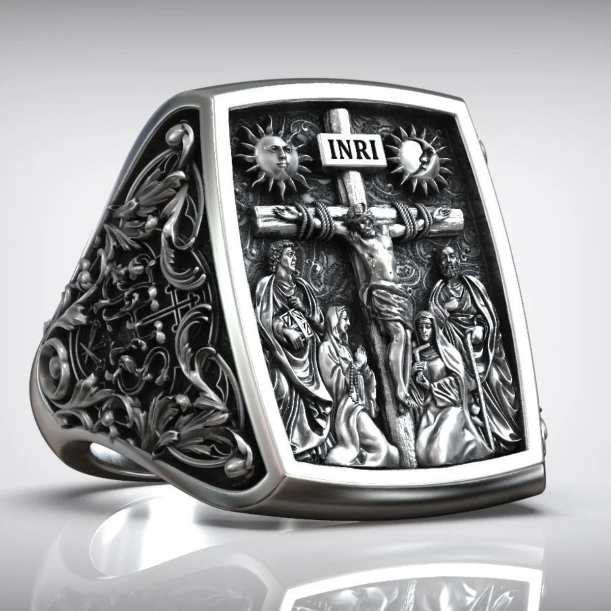 S925K Silver Handcrafted Jesus Crucifixion Scene Ring