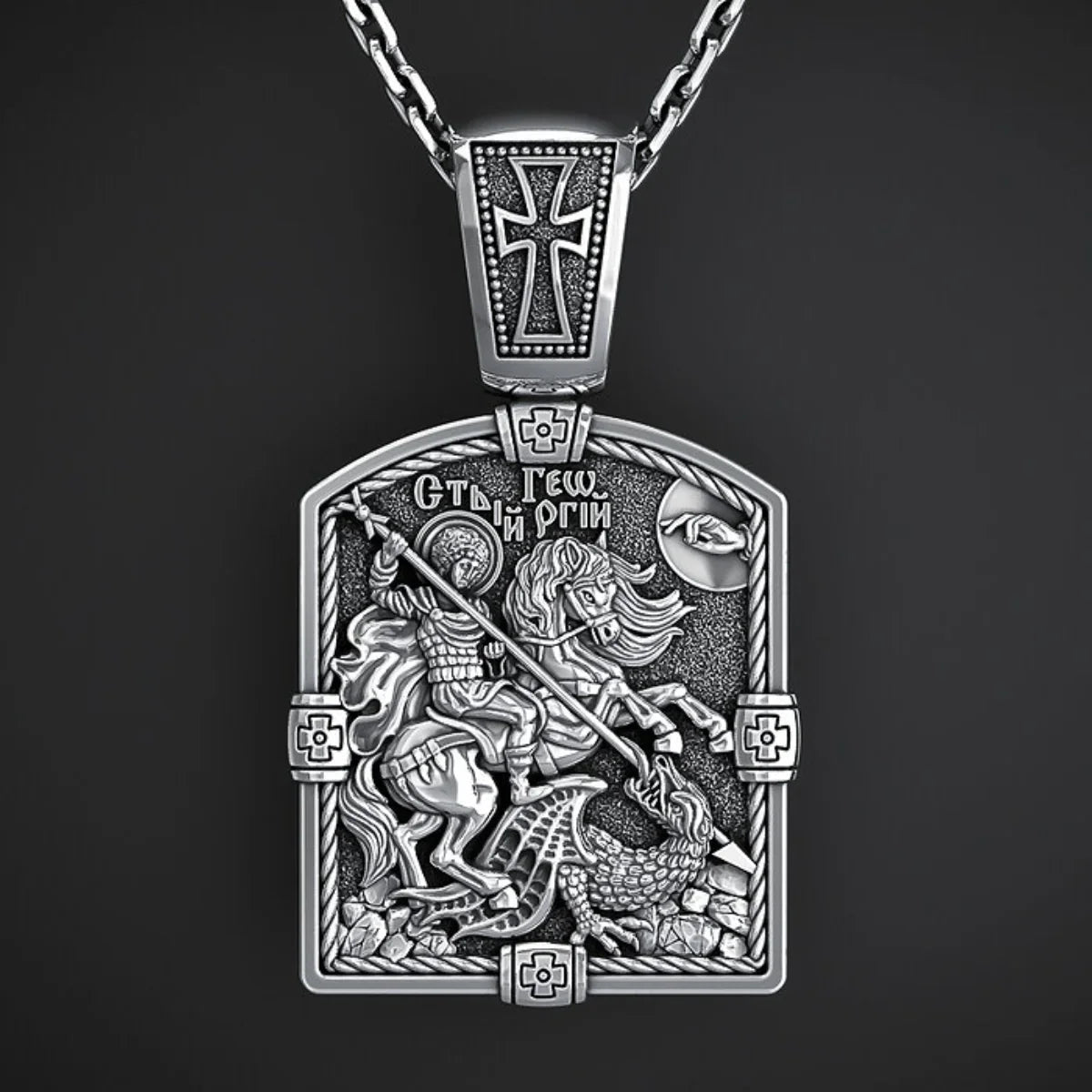 S925K Silver St. George Defeats the Dragon Protection Necklace