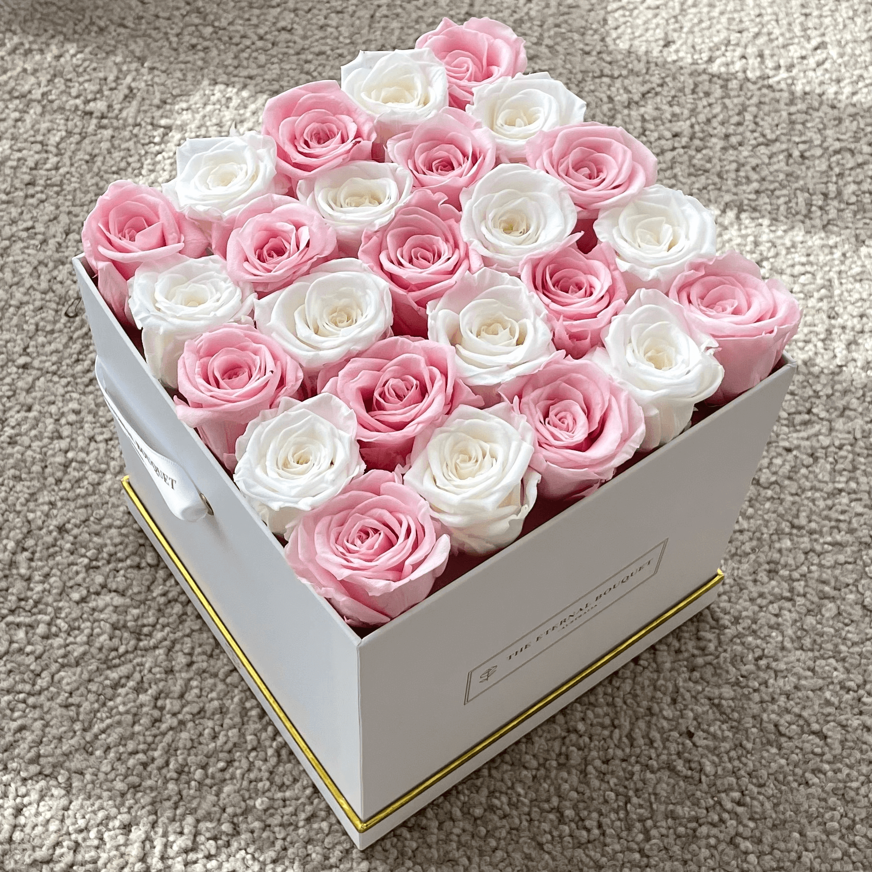 Classic Square Rose Box - Pink Check