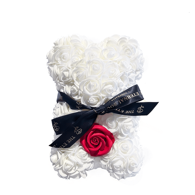 Mini White Eternal Rose Bear (25cm) [FREE GIFT BOX]