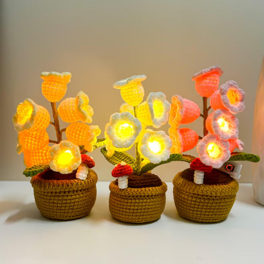 🌼Hand-knitted LED Lilies of the Valley – glowing flowers in a pot for a cozy home atmosphere 💋
