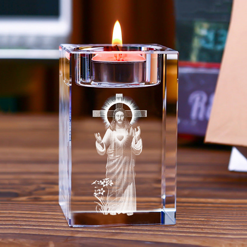 Jesus Crystal Engraved Candle Holder: Light & Faith in One🕯️