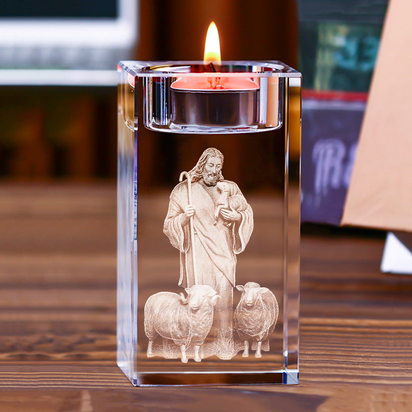 Jesus Crystal Engraved Candle Holder: Light & Faith in One🕯️