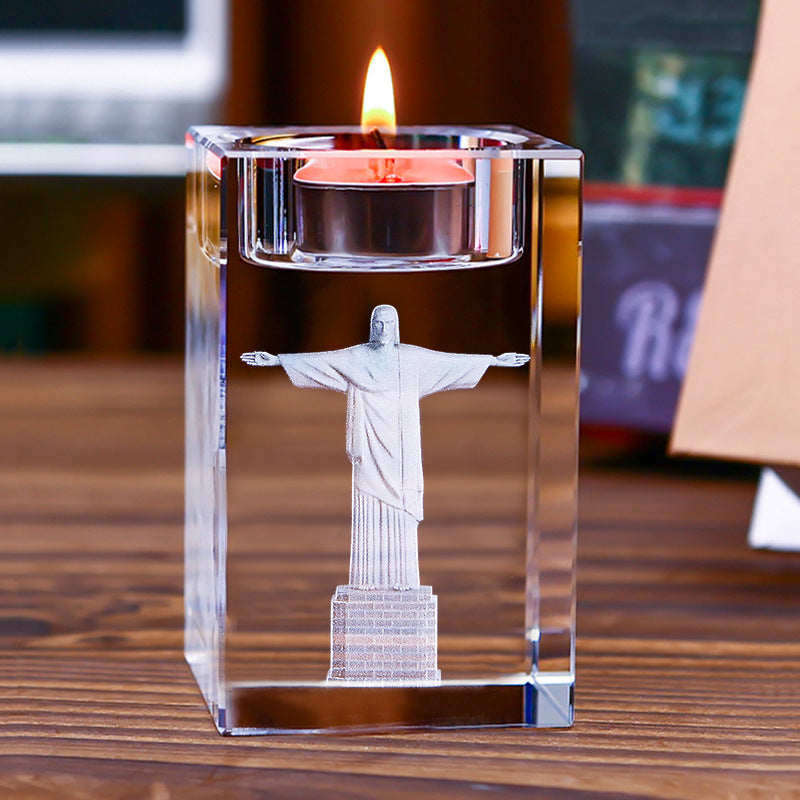 Jesus Crystal Engraved Candle Holder: Light & Faith in One🕯️
