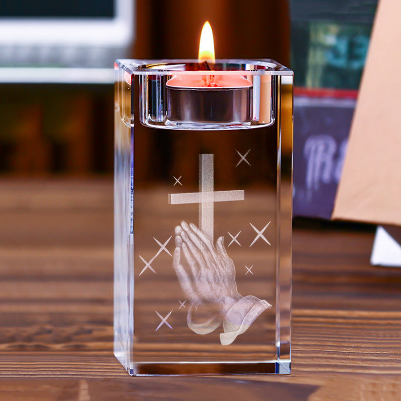 Jesus Crystal Engraved Candle Holder: Light & Faith in One🕯️