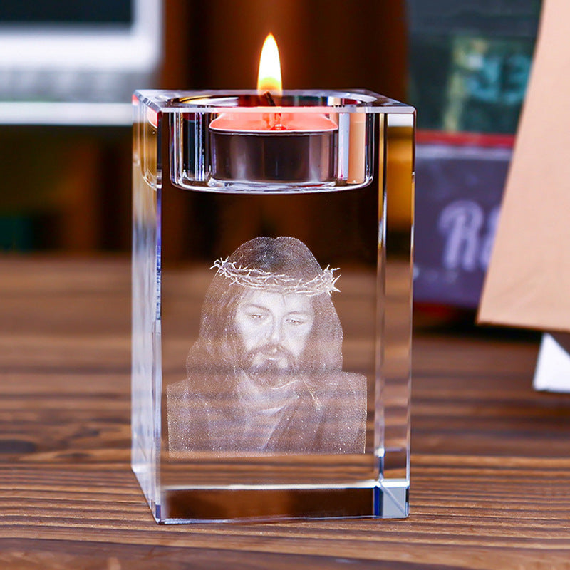 Jesus Crystal Engraved Candle Holder: Light & Faith in One🕯️