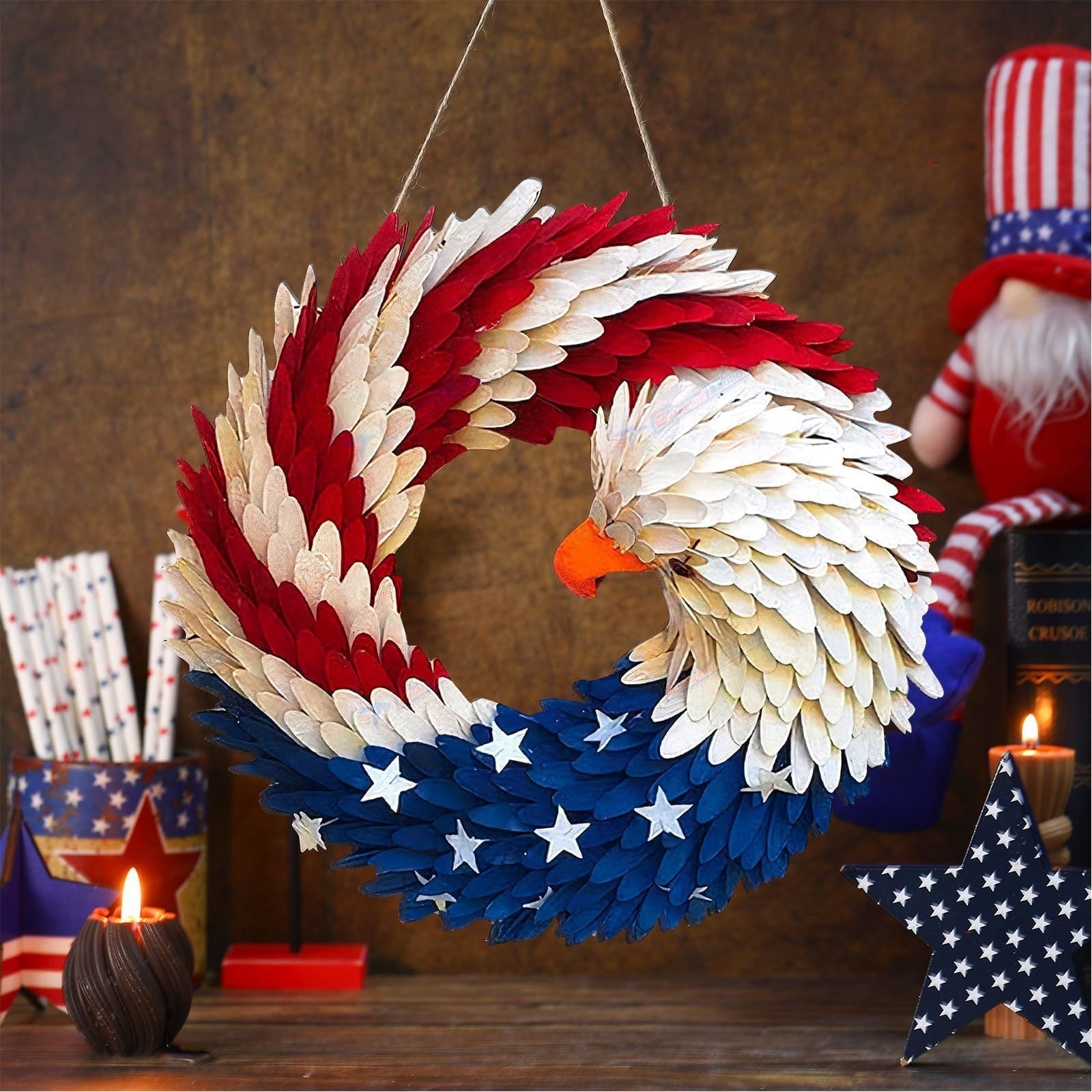 🌟 Patriotic Eagle Wooden Wreath | 4th of July Decor for Christian Homes💋