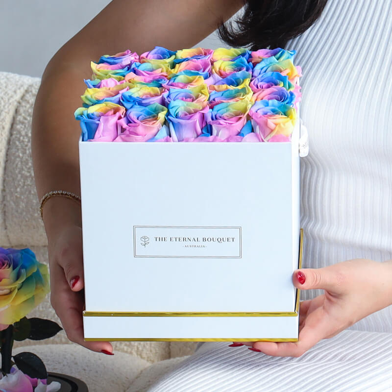 Classic Square Rose Box - Rainbow