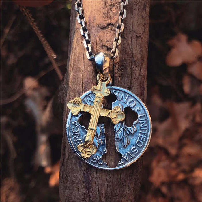 Stigmata Coin" Copper - Silver Plated Cross Necklace: Forging Faith into Retro Bloodlines